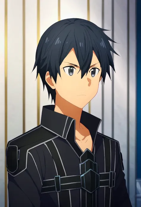 score_9,  <lora:kirito:1> kirito, black knight, 1boy, anime coloring, black eyes, black hair, hair between eyes, kirito, male focus, portrait, solo, upper body