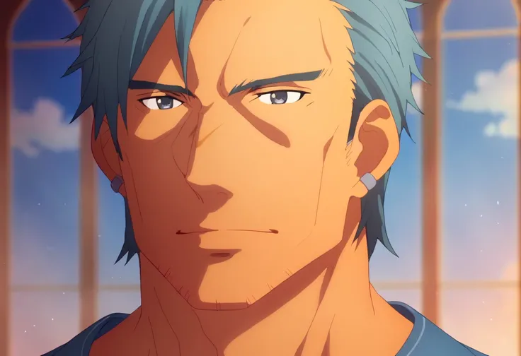 score_9,   <lora:Bercouli_Synthesis_One:1> bercouli synthesis one, 1boy, bercouli synthesis one, blue hair, closed mouth, earrings, facial hair, grey eyes, jewelry, male focus, parody, portrait, solo, stubble