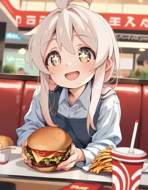 score_9, score_8_up, score_7_up, score_6_up, a girl holding a burger, open mouth, (oyama mahiro,:0.8), restaurant, smile, sparkling eyes, blush, 
<lora:kink_style_pony6_v2-000038:.8>