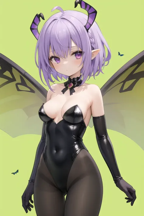 (masterpiece),best quality,1girl, solo, arthropod girl, wings, antennae, pantyhose, purple hair, monster girl, leotard, short hair, insect wings