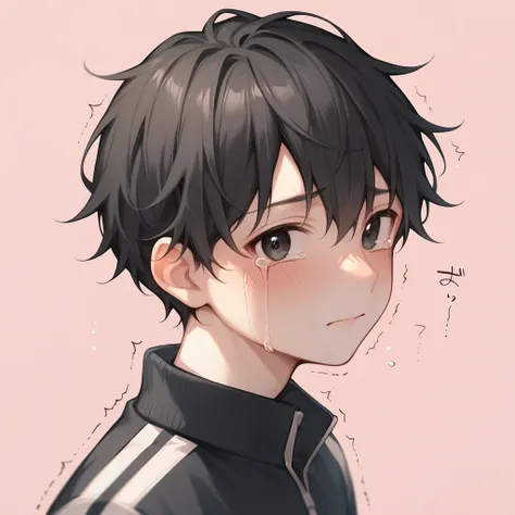 score_9,score_8_up,score_7_up,detailed face,<lora:hanman-000004:1>,1boy,black hair,bangs,track jacket,black jacket,black eyes,blush,crying,crying with eyes open, white skin,black jacket,looking at viewer,trembling,pink background,best quality,<lora:add-det...