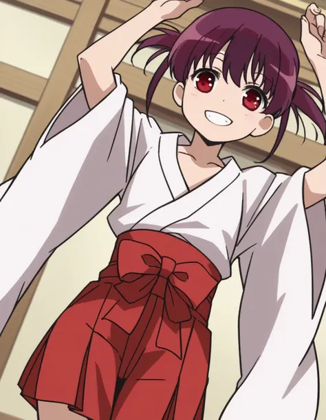 score_9, score_8_up, score_7_up, source_anime,
hatsumiusuzumi, <lora:hatsumi-usuzumi-s2-ponyxl-lora-nochekaiser:1>,
hatsumi usuzumi, short hair, red eyes, twintails, purple hair,
skirt, japanese clothes, hakama, hakama skirt, miko, red hakama,
indoors, doj...