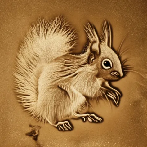 Monochrome sand painting, 2D, A squirrel, shahua <lora:shahua_20240531122433-000010:1.5>