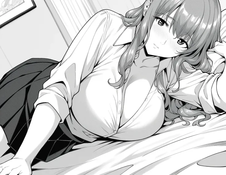 score_9, score_8_up, score_7_up, source_anime,
tomokoyoshioka, <lora:tomoko-yoshioka-manga-ponyxl-lora-nochekaiser:1>,
tomoko yoshioka, long hair, bangs, monochrome, greyscale, sidelocks, large breasts,
skirt, shirt, cleavage, school uniform, white shirt, ...