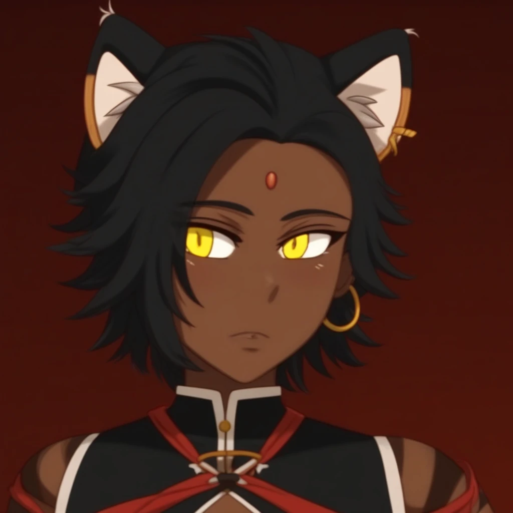 short hair, black hair, animal ears, yellow eyes,cat ears, dark skin, dark-skinned female, SiennaKhan