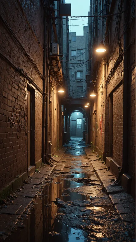 <lora:ElementEarthSDXL:1>ElementEarth digital art of a dimly lit alleyway, bathed in neon lights from various signs and buildings, with a grungy, graffiti-covered atmosphere, creating a moody and mysterious ambiance, the perspective is from a first-person ...