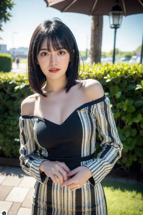 1girl,solo,black hair,smile,bangs,short hair,looking at viewer,long sleeves,upper body,blunt bangs,bob cut,dress,brown eyes,black dress,
(instagram photo:1.4),outdoors,(photo background:1.4),best quality,masterpiece,illustration,Amazing,finely detail,maste...