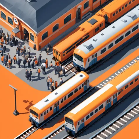 isty03 style. isometric <lora:isometric_isty03_style:1>
cartoon
Busy train station and commuters, Orange background,
detailed, professional,  slick, 3d, unreal engine, render, ray tracing,
high quality, masterpiece, highres,