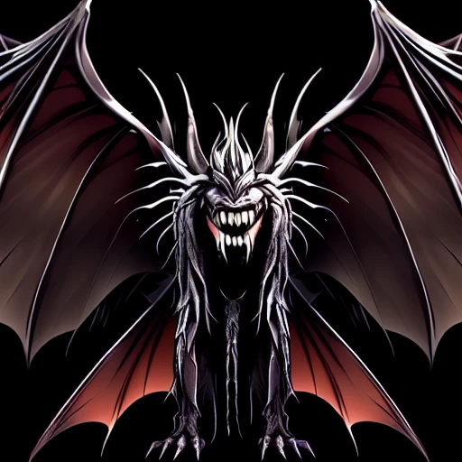 a monster with scary teeth and dragon wings humanoid