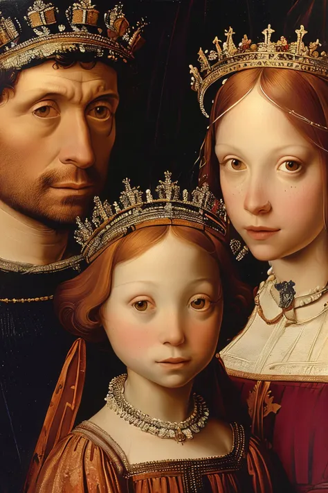 masterpiece,best quality,<lora:tbh184-:1>,illustration,style of Antonello da Messina portrait of family