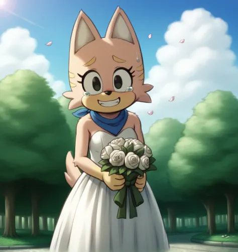 score_9, score_8_up, score_7_up, score_6_up, Detailed Background, BREAK
 <lora:Meowkie_Namco_High_for_PonyXL:0.62>, 1girl, furry, animal ears, black eyes, meowkie, neckerchief, tail, body fur, BREAK
wedding dress, wedding, holding bouquet, smile, cowboy sh...