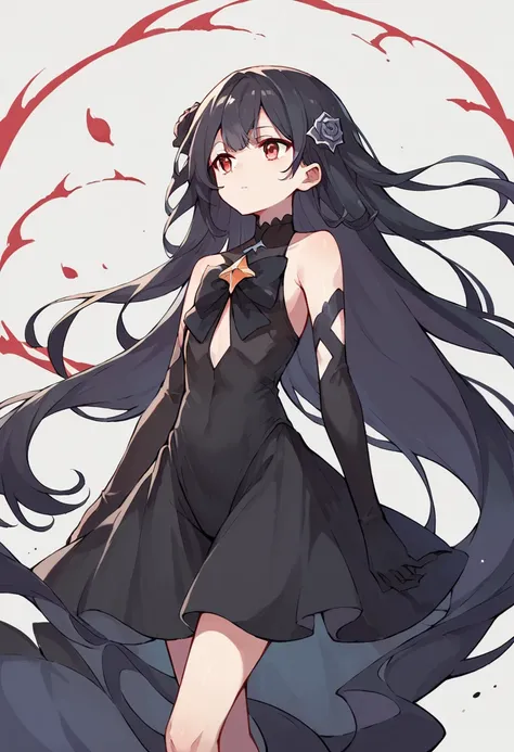 score_9, score_8_up, score_7_up, score_6_up, source_anime, <lora:djmaxrose-10:0.5> 1girl, rose(djmax), black hair, long hair, hair ornament, red eyes, gloves, dress, bare shoulders, black dress, elbow gloves, very long hair, black leotard