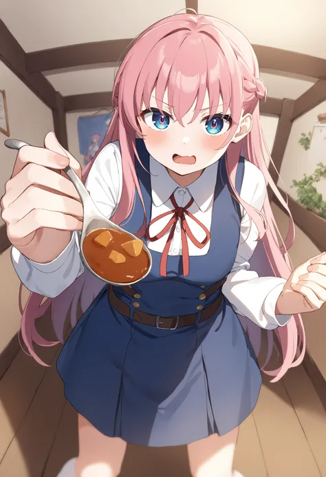 1girl,sincos, ningen mame, toosaka asagi,solo,medium breasts,school uniform,
feeding, food, open mouth, incoming food, looking at viewer, holding spoon, curry, <lora:feeding_XL_v1:0.9>
ceiling, panorama shot, pink hair, brown eyes,grimace, middle ages stre...