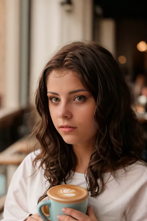 <lora:Zaneta:0.8> full color portrait of a young woman,having coffee at a vintage cafe, light brown hair, natural light, RAW photo, subject, 8k uhd, dslr, soft lighting, high quality, film grain, Fujifilm XT3, Nikon D850