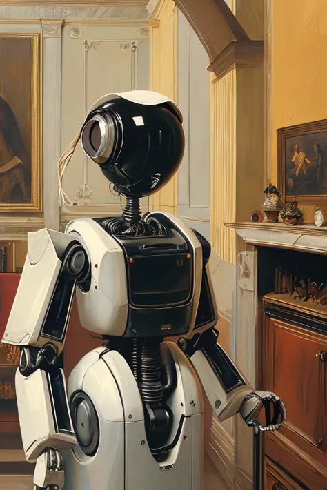 masterpiece,best quality,<lora:tbh186-:1>,illustration,style of Caravaggio portrait of Housework robots