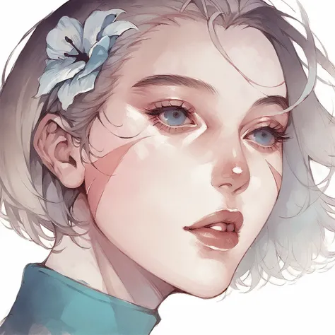 score_9, score_8_up, score_7_up, score_6_up, score_5_up, source_anime BREAK yu3, short hair, portrait, cammy_white , lips, blue eyes, facial scar ,flower 