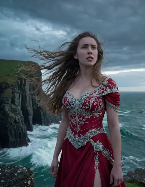 In the desolate twilight, a solo figure stands defiantly on a windswept cliffside: Morgan, with long, wild hair that whips about her as the stormy Irish Sea crashes below. Her emerald eyes filled with determination, she presents an image of resilience and ...