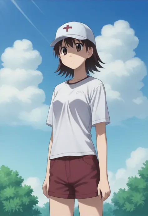 score_9, score_8_up, source_anime, highly detailed, 1girl, solo
tomo, solo, hat, baseball cap, cloud, brown hair, brown eyes, day, 1girl, shirt, short sleeves, short pants,
outdoor,