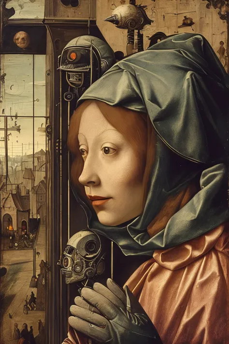 masterpiece,best quality,<lora:tbh189-:1>,style of  Hieronymus Bosch, portrait of Housework robots