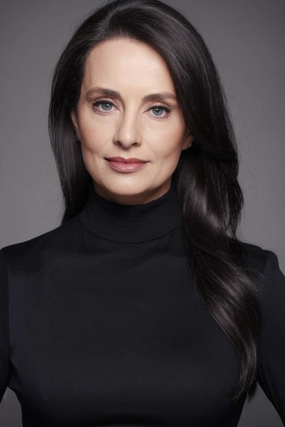 Portrait photo of c4rl4v1l3n4 woman, black turtleneck blouse, sharp, high definition, photograph