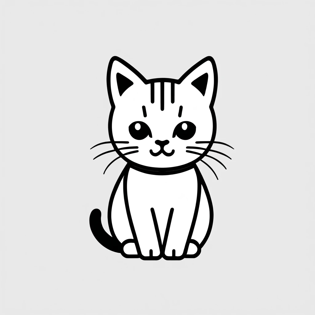 icon, animal, cat, simple_background, white_background, monochrome, greyscale, vector, flat, simple, single, front facing, cute, full_body