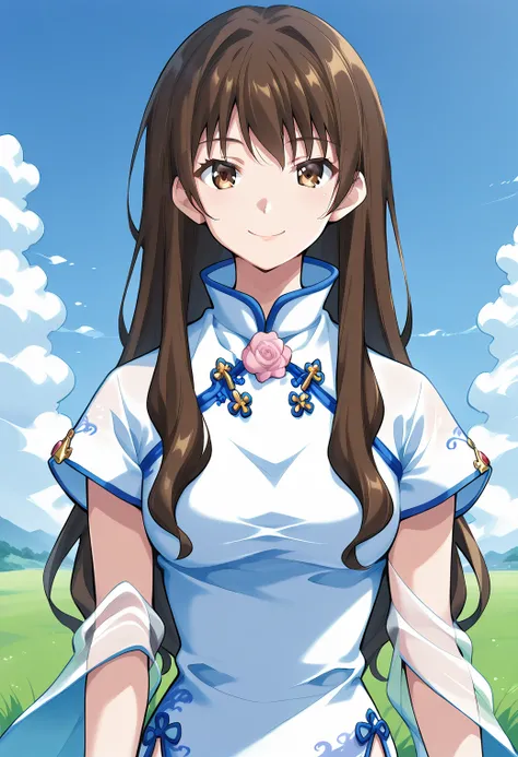 1girl, solo, (field:1.2), (sky:1.2), upper body, smile,
ever17_sora, brown eyes, brown hair, long hair, china dress, chinese clothes, see-through, <lora:ever17_sora_pony_ver1:0.8>, score_9, score_8_up, score_7_up, source_anime, best quality, uncensored,