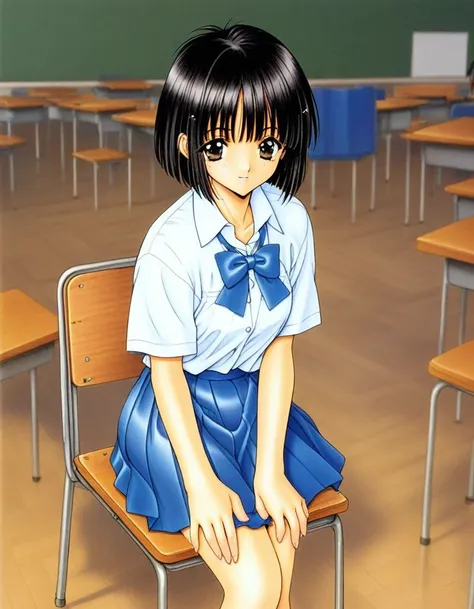 <lora:Hyper-SDXL-8steps-lora:1>, source_anime, score_9,1girl, school uniform,hime cut,short hair, wariza, sitting,
 <lora:Fixhands_anime_bdsqlsz_V1:1>  
classroom, 
<lora:RAMIYA_ryou_PONYXL:1>,