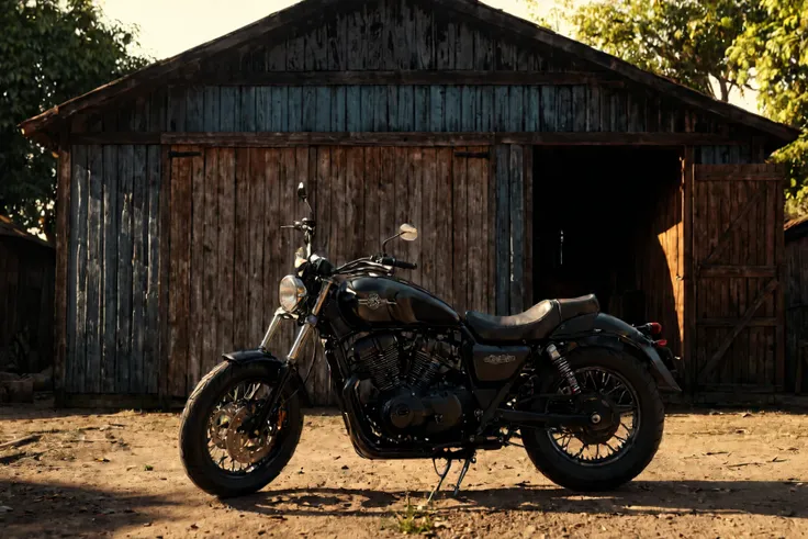 A motorcycle in front of an old shed,
(masterpiece:1.2), (best quality:1.2), ultra-detailed, best shadow, detailed background, high contrast, (best illumination, an extremely delicate and beautiful), ((cinematic light)), intricate details, 8k, very aesthet...