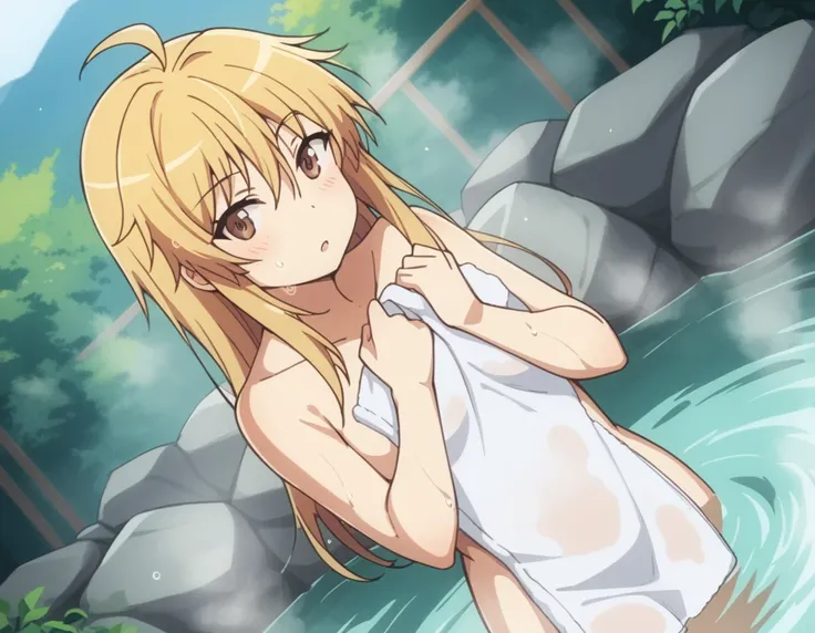 score_9, score_8_up, score_7_up, source_anime,
kaedekagayama, <lora:kaede-kagayama-s3-ponyxl-lora-nochekaiser:1>,
kaede kagayama, long hair, blonde hair, brown eyes, ahoge,
nude, naked, 
outdoors, onsen, towel, naked towel, steam, bathing, nude cover, part...