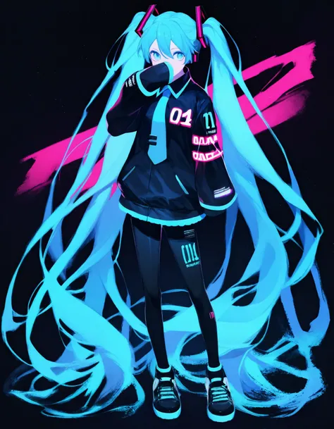 score_9, score_8_up, score_7_up, source_anime, rating_safe,

blacklight, 1girl, hatsune miku, neon clothes, black background, standing, full body, neon body, hands over own mouth,