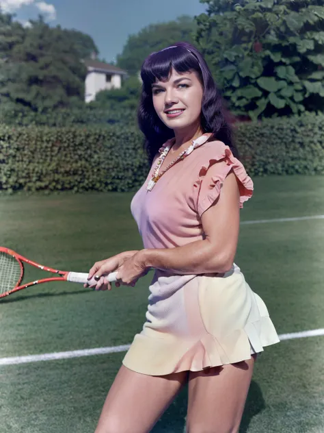 <lora:BettyPage:1> Betty page on the tennis court, properly dressed, 4k, raw, master piece