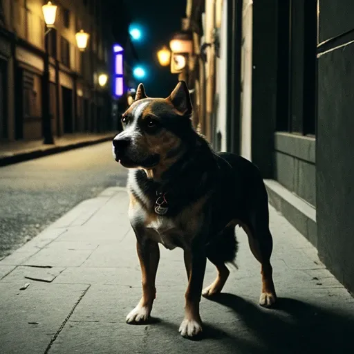 1dog,old,street,cinematic light,portrait,