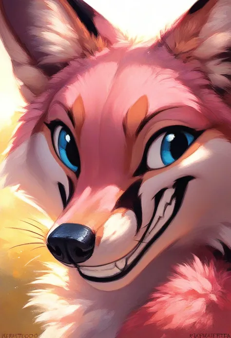 score_9, score_8_up, score_7_up, source_furry, rating_safe, by kenket,
anthro, feral, canine, fox, pink fur, grin, blue eyes, close up, 
<lora:E6_Styles_-_Kenket_Definitive_Edition_v2-000008:1>