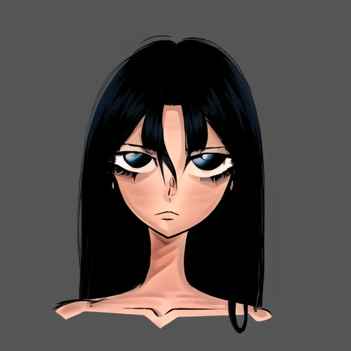 Anime, long flowy hair, emo girl with split dyed hair, makima, long dark hair, serious eyes