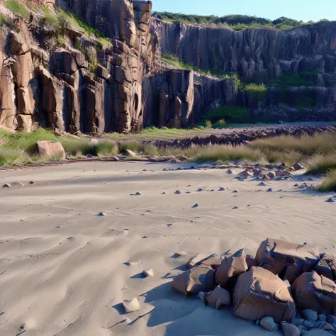 stone, ruins, cliff, cloud, forest, scenery, sand, no humans, day, signature