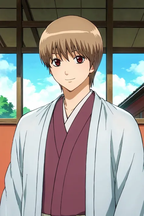 score_9,score_8_up,score_7_up,source_anime,looking at viewer, solo, 1boy, okita sougo,brown hair, red eyes, indoors, upper body, smile, japanese_clothes<lora:EMS-393535-EMS:1.000000>