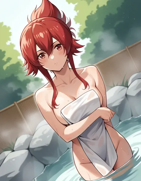 score_9, score_8_up, score_7_up, source_anime,
arnestflaming, <lora:arnest-flaming-s1-ponyxl-lora-nochekaiser:1>,
arnest flaming, red eyes, hair between eyes, sidelocks, red hair, short hair with long locks, folded ponytail,
nude, naked, 
outdoors, onsen, ...