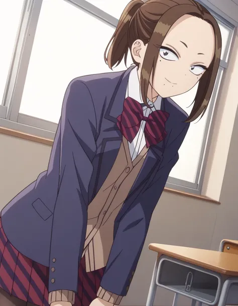 score_9, score_8_up, score_7_up, source_anime,
neneonemine, <lora:nene-onemine-s1s2-ponyxl-lora-nochekaiser:1>,
nene onemine, brown hair, ponytail, mole, mole under eye, mole under mouth, short hair,
skirt, shirt, long sleeves, bow, school uniform, jacket,...