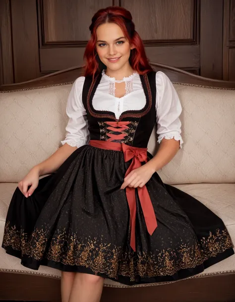 score_9, score_8_up, score_7_up,
1girl wearing black dirndl b4v4ri4n dress, fantasy background, very long red hair, seductive smile, lying on couch
 <lora:dirndl:1>