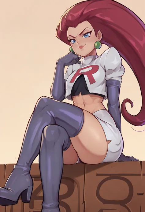 score_9, score_7_up BREAK 1girl,EPpkJessie,long hair, blue eyes, hair slicked back, red hair,white cropped jacket, elbow gloves, earrings, thighboots, white skirt, team rocket,sitting,thick thighs,smug,crossed legs  <lora:mixplin_pd:1> <lora:EPpkJessiePony...