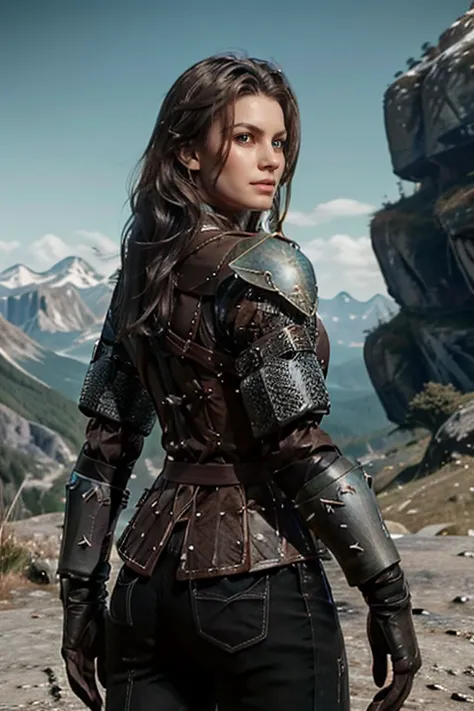 <lora:HXarmour_077:0.8>,mountain,Bending backwards,, hxarmour,1girl,(dark brown armour:1.3),, ultra-detailed,extremely delicate and beautiful,(by exquisite colors block),masterpiece,best quality,unreal engine 5 rendering,movie light,movie lens,movie specia...