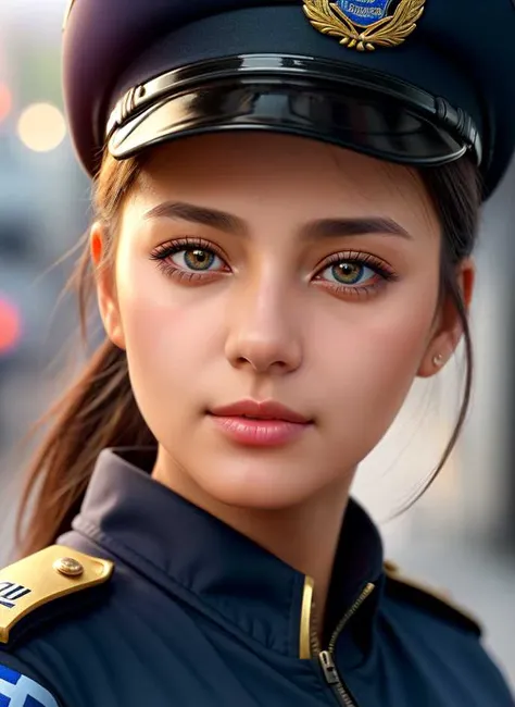 girl policeman, semi-realistic, art, soft light, close-up, detailed, high quality, vibrant colors, gentle expression