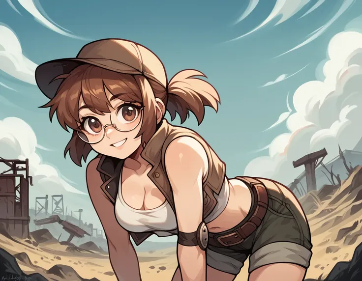 score_9, score_8_up, score_7_up, source_anime,
fiogermi, <lora:fio-germi-ponyxl-lora-nochekaiser:1>
fio germi, brown hair, glasses, medium hair, ponytail, brown eyes,
crop top, hat, jacket, knee pads, shorts, sleeveless, navel, belt,
outdoors, wasteland, b...