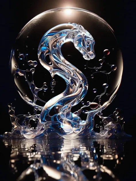  snake ,[water01 air bubble, monochrome|], vibrant colors, glass, wet