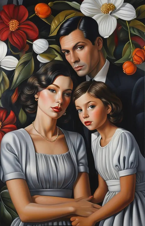 masterpiece,best quality,<lora:tbh205-sdxl:0.9>,illustration,style of Catherine Abel portrait of family