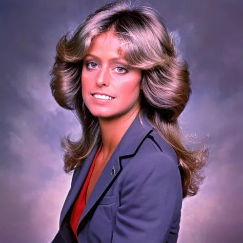 portrait for school  ttecwafharraf, the, her  photo  <lora:Farrah Fawcett SDXL:1>