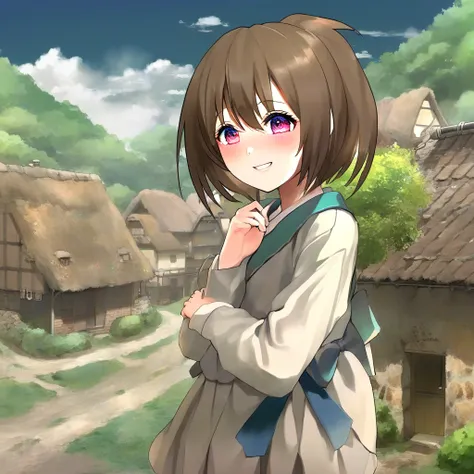 1girl,anime, village background