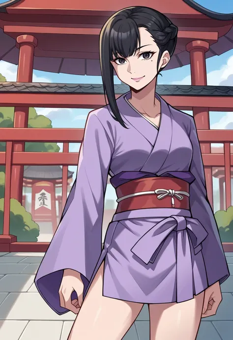 score_9, score_8_up, score_7_up, source_anime BREAK 1girl, solo,
<lora:zs_RikaXL:1> rikadx2, black hair, asymmetrical bangs, braid, mole under eye, purple yukata
cowboy shot, smile, shrine