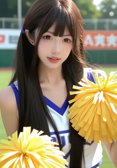 score_9,score_8_up,score_7_up,8k,hd,1girl,black hair,realistic,long hair,jujiniannian,solo,looking at viewer,(depth of field:1.4),,cheerleader,<lora:jujiniannian_pony2-000004:0.9>