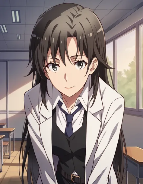 score_9, score_8_up, score_7_up, source_anime,
shizukahiratsuka, <lora:shizuka-hiratsuka-s2s3-ponyxl-lora-nochekaiser:1>,
shizuka hiratsuka, long hair, black hair, black eyes,
necktie, belt, vest, labcoat, white labcoat,
indoors, classroom, bent over, smil...